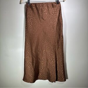 Blue Rain Francesca’s Brown Cheetah Satin Midi Skirt Medium Casual Career preppy